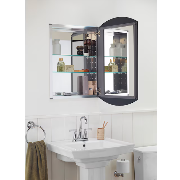 20-in x 31-in Surface/Recessed Mount Anodized aluminum Mirrored Arched Soft Close Medicine Cabinet