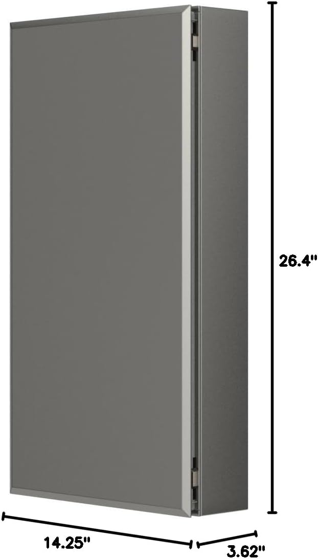 Frameless Bathroom Mirror Medicine Cabinet, Single Door, Rectangular Beveled Edge Frame, 4.81"D x 15"W x 26"H