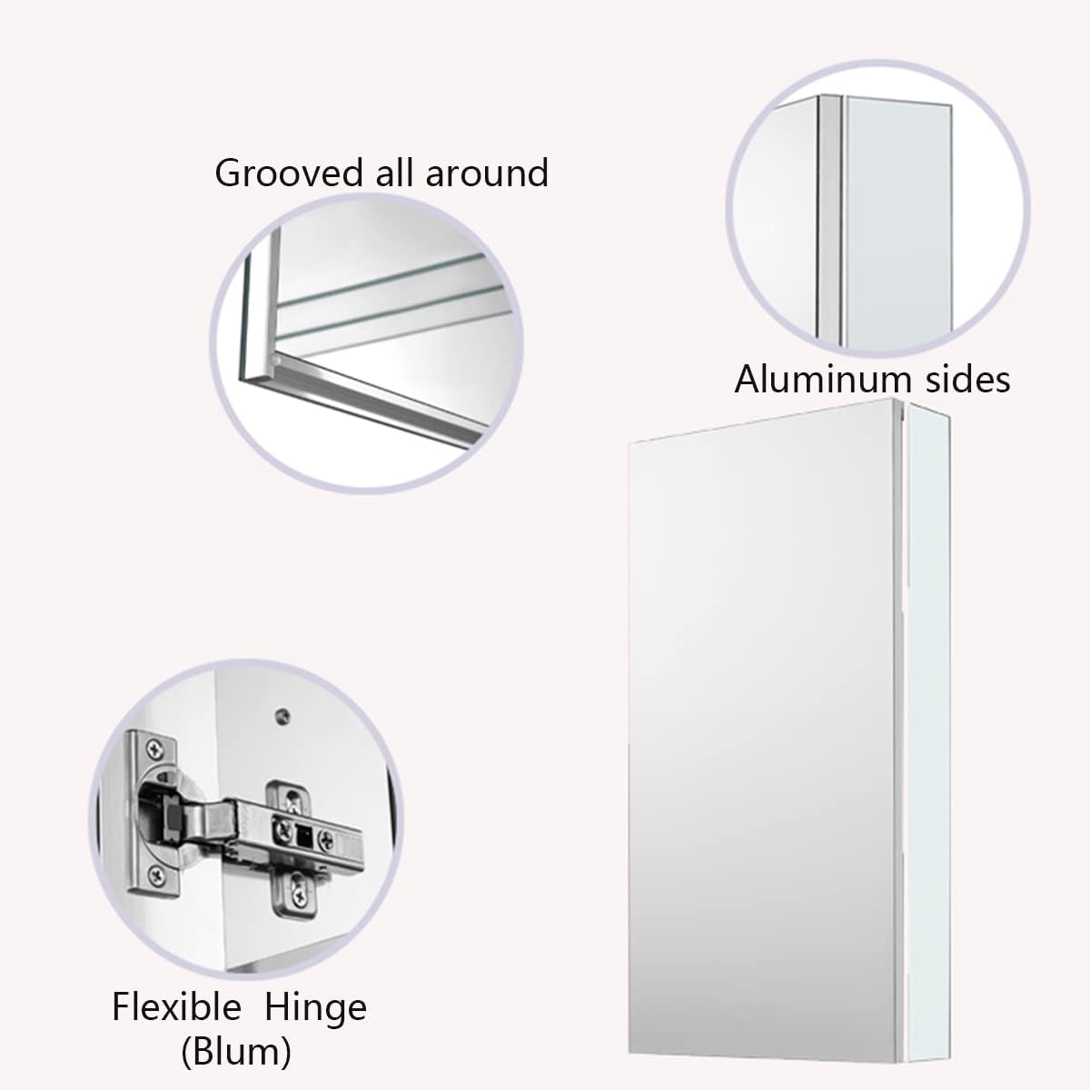Aluminum Bathroom Medicine Cabinet with Mirror Door, Wall-mountable and Recessed-in Mirror Cabinet