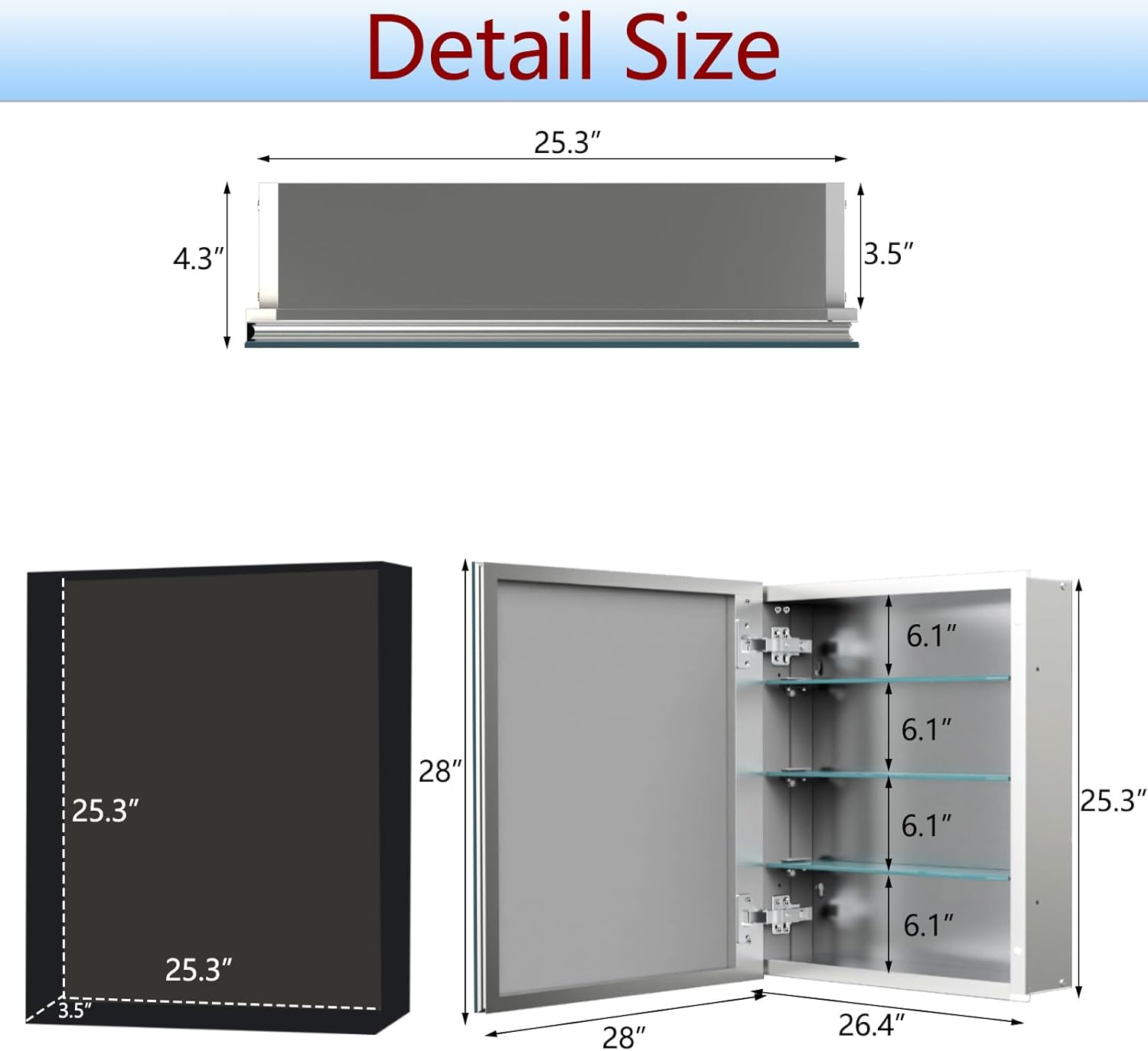 28x28 inch Medicine Cabinet Mirror with Storage