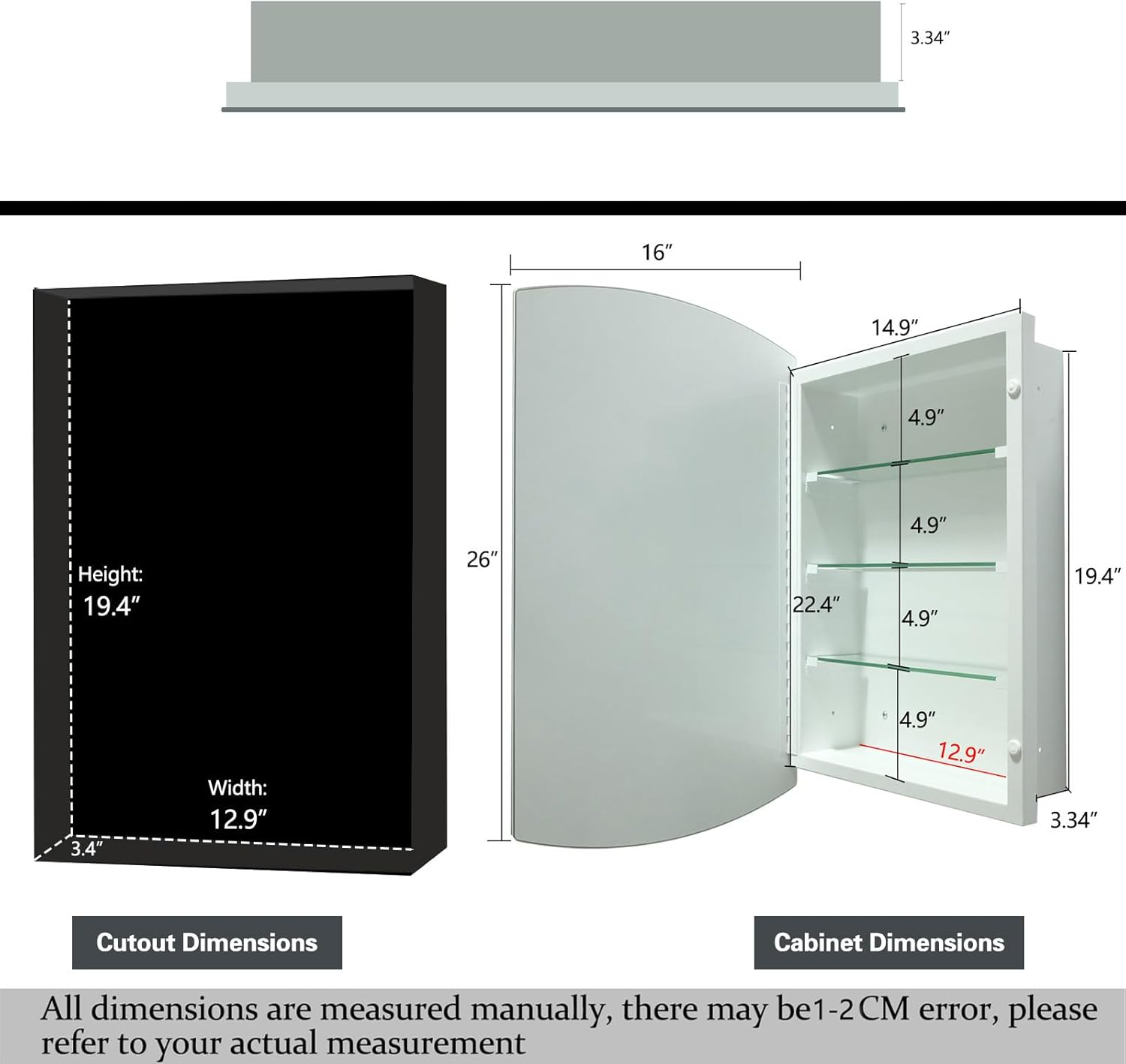 16x26 Inch Medicine Cabinet with Mirror
