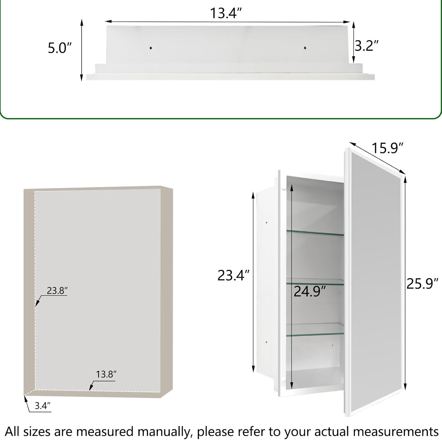 16x26 inch Medicine Cabinet with Mirror