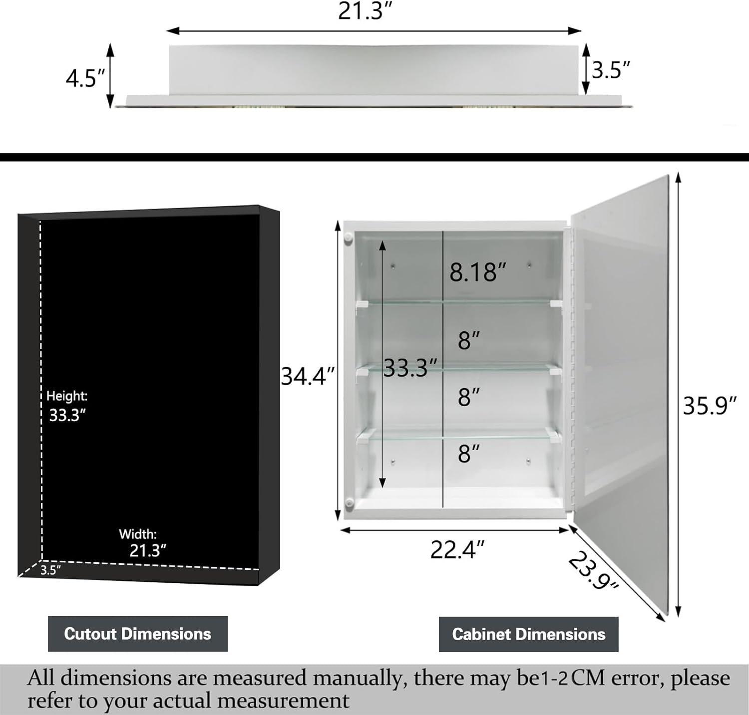 Frameless Bathroom Medicine Cabinet with Beveled Edge Mirror