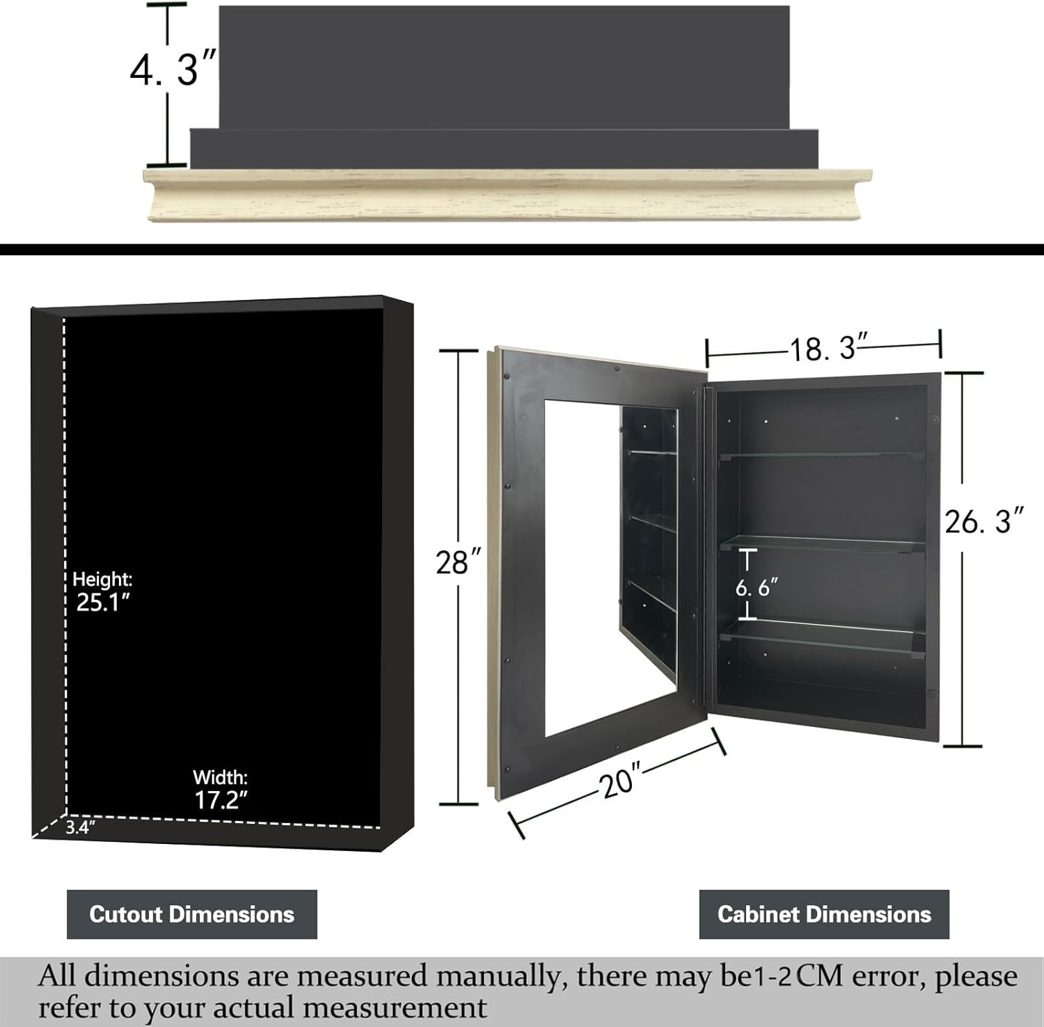 20"x28" Medicine Cabinet with Mirror