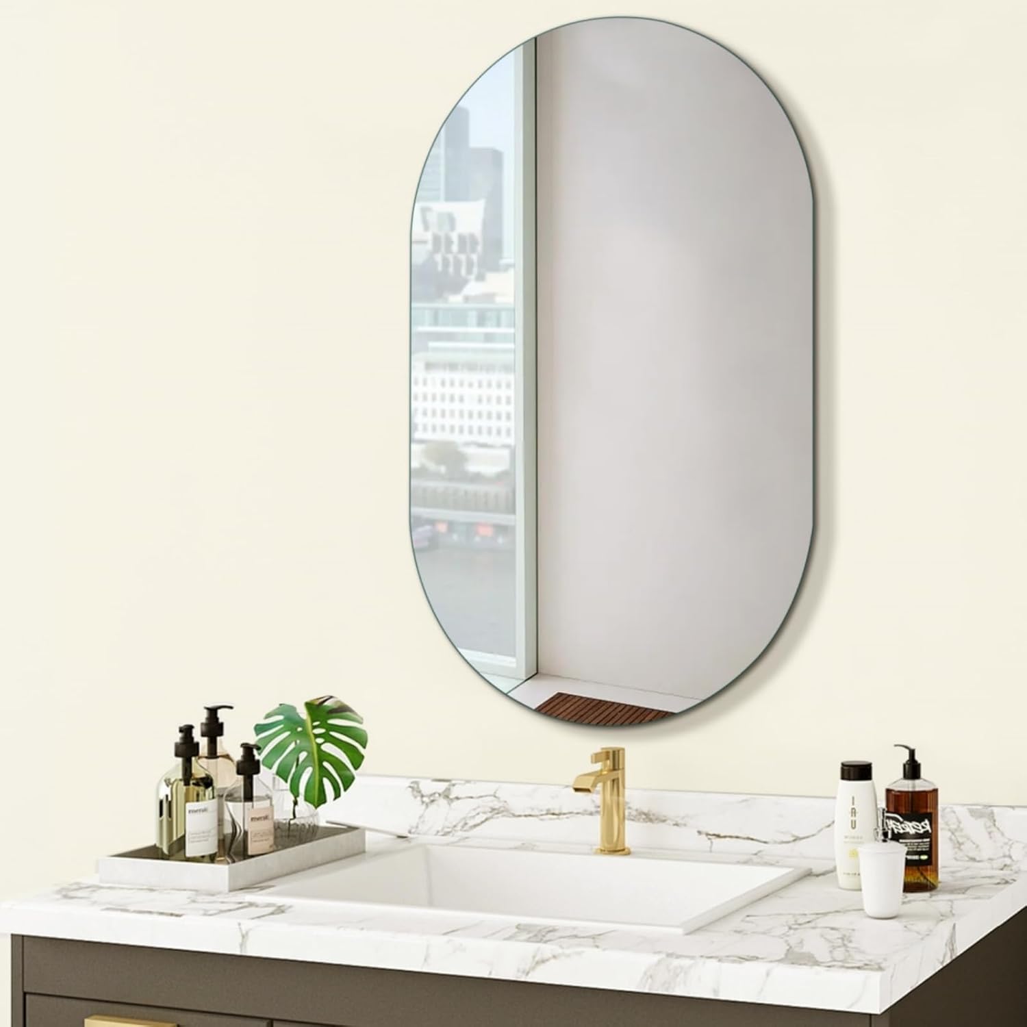 20x30 Inch Oval Frameless Mirror Cabinet