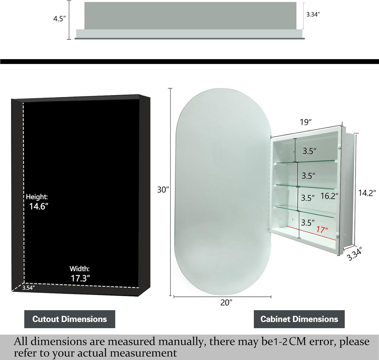 20x30 Inch Oval Frameless Mirror Cabinet