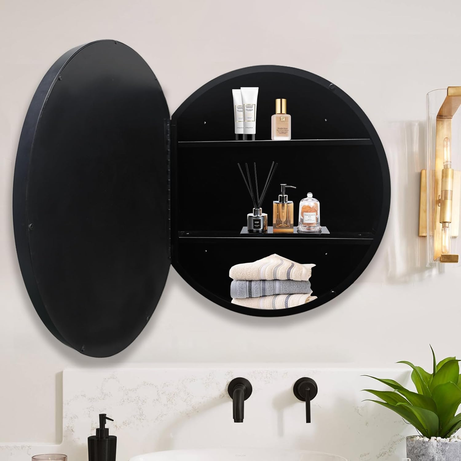 26 inch Round Bathroom Medicine Cabinet with Mirror