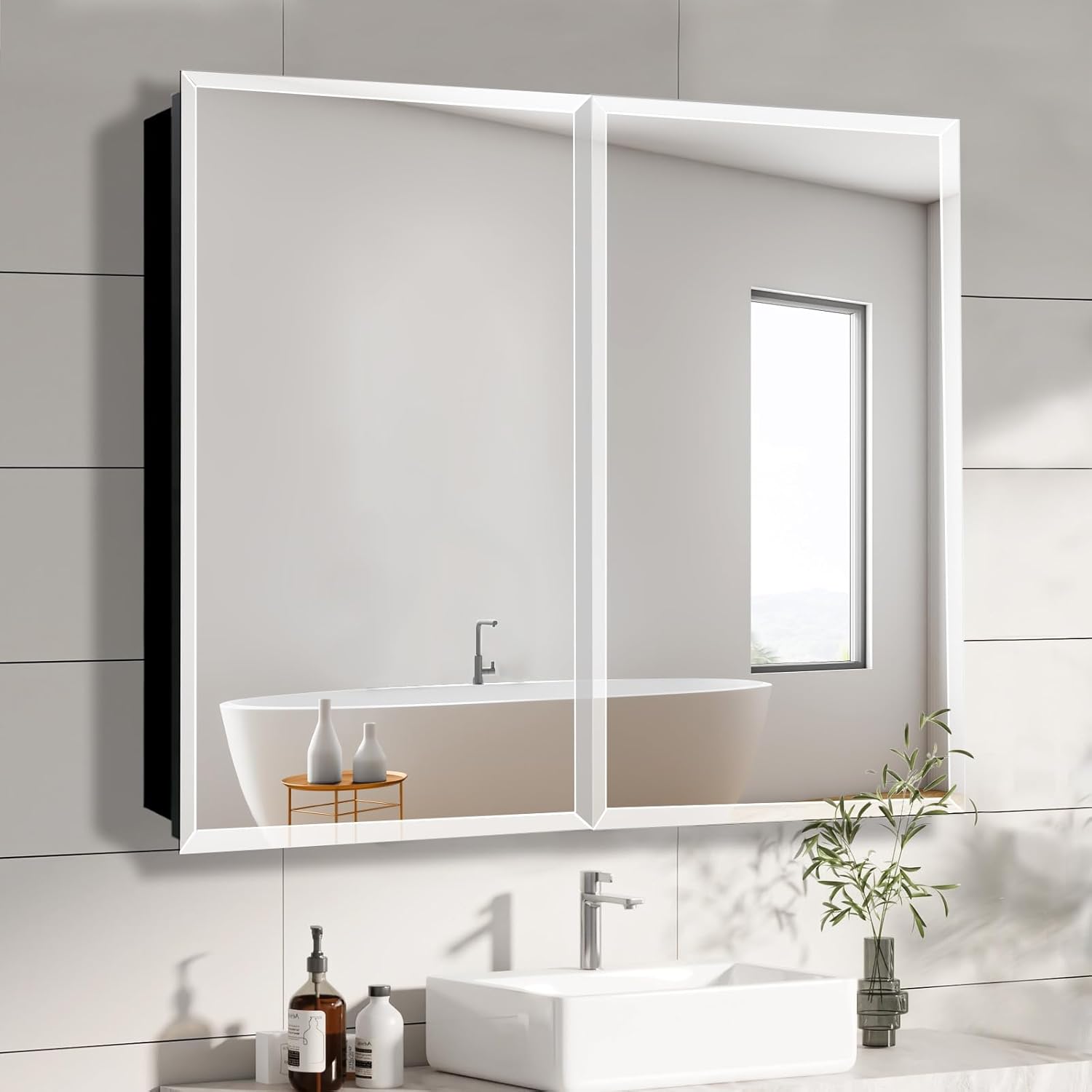 40 ”x 30”Black Bathroom Medicine Cabinets with Mirror