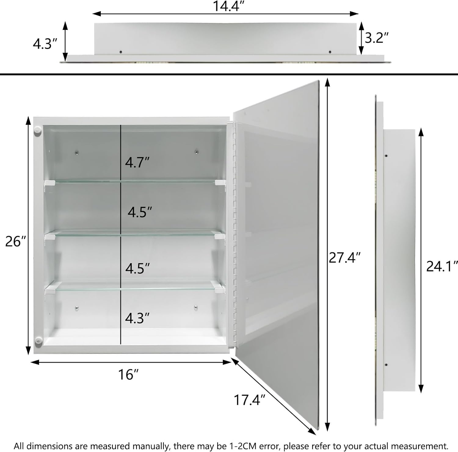 Frameless Bathroom Medicine Cabinet with Beveled Mirror