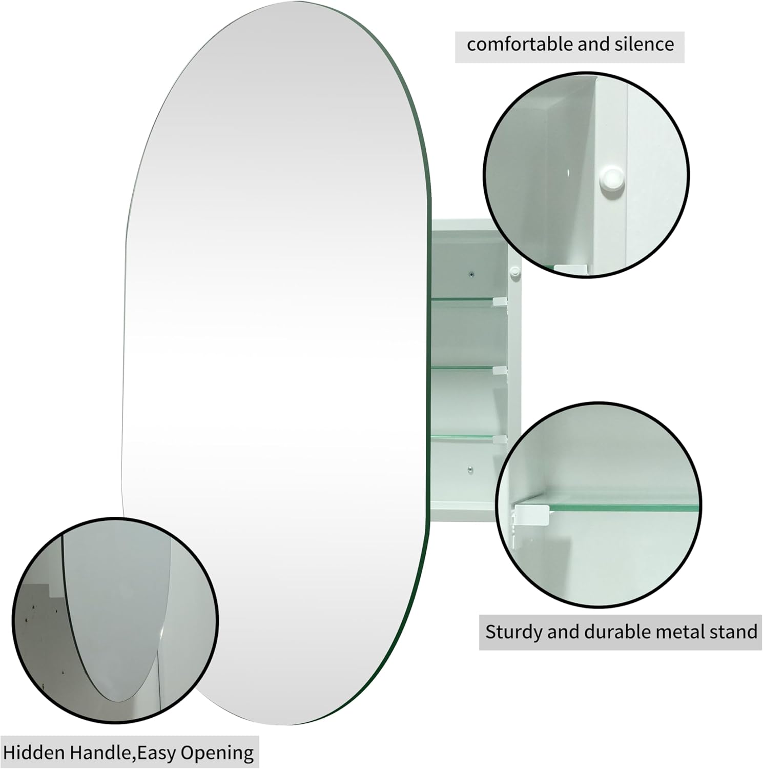 20x30 Inch Oval Frameless Mirror Cabinet