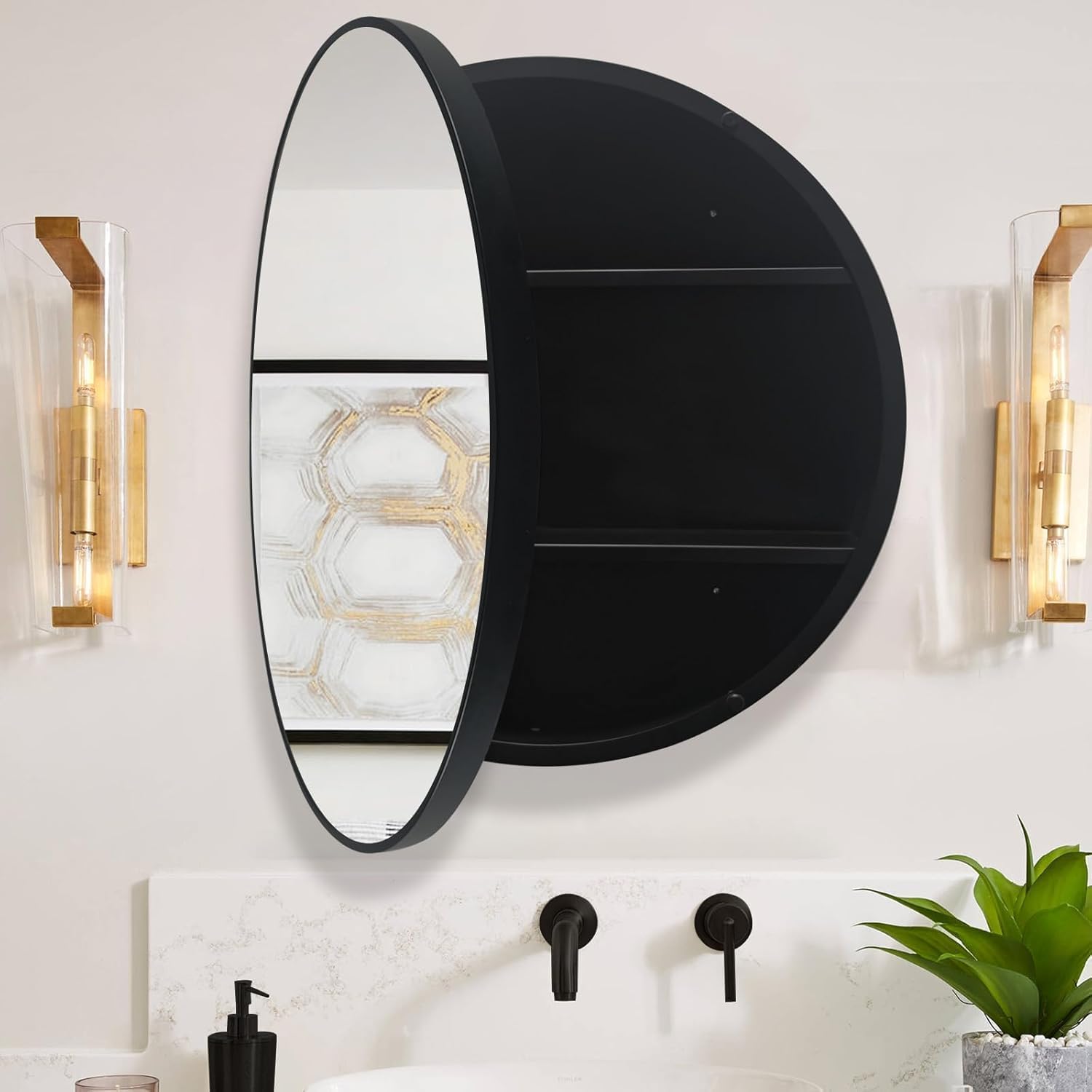 26 inch Round Bathroom Medicine Cabinet with Mirror
