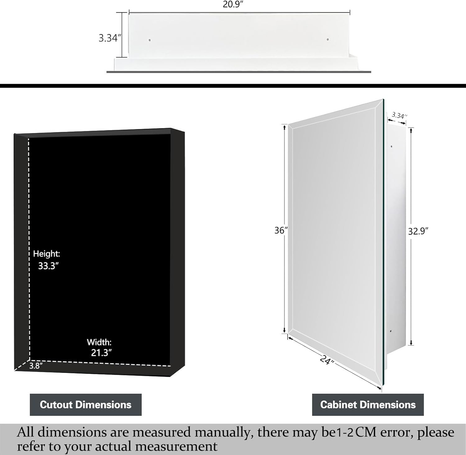 24x36 Inch Frameless Beveled Mirror Medicine Cabinet