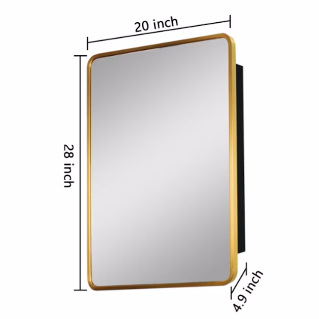 20-in x 28-in Surface/Recessed Mount Gold Mirrored Rectangle Medicine Cabinet
