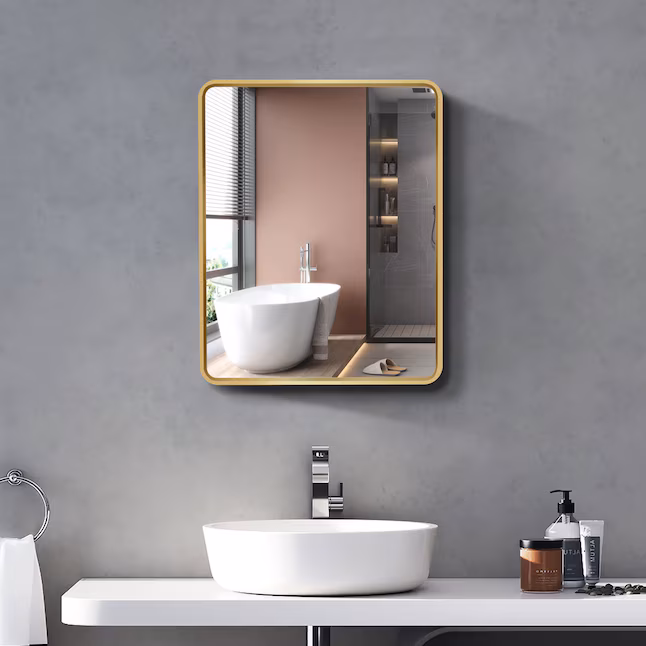 20-in x 28-in Surface/Recessed Mount Gold Mirrored Rectangle Medicine Cabinet