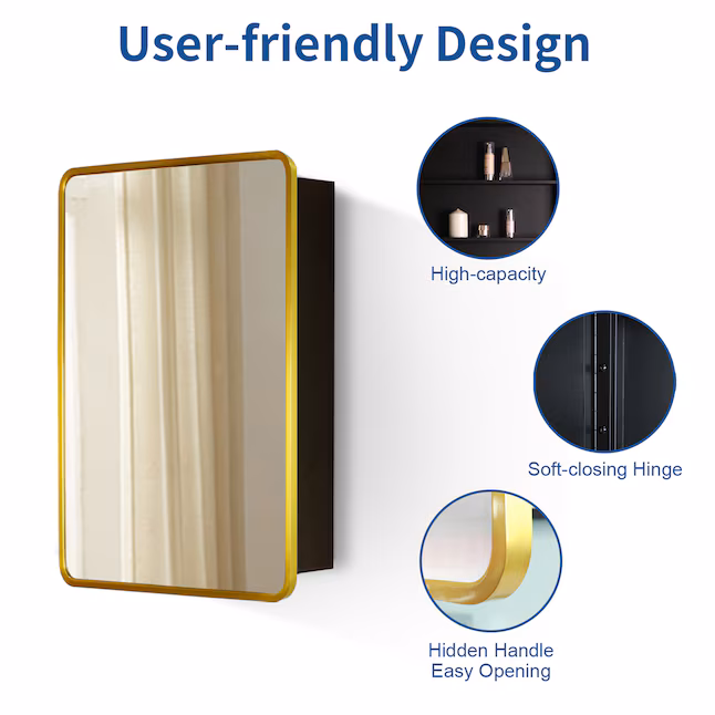 20-in x 28-in Surface/Recessed Mount Gold Mirrored Rectangle Medicine Cabinet