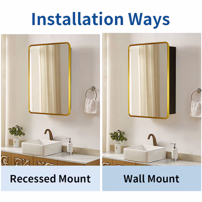 20-in x 28-in Surface/Recessed Mount Gold Mirrored Rectangle Medicine Cabinet