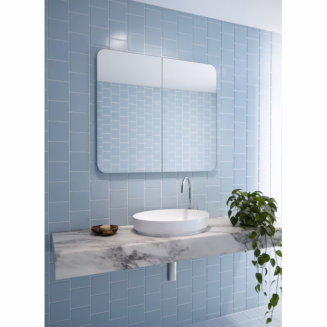 36-in x 32-in Surface/Recessed Mount White Mirrored Square Medicine Cabinet