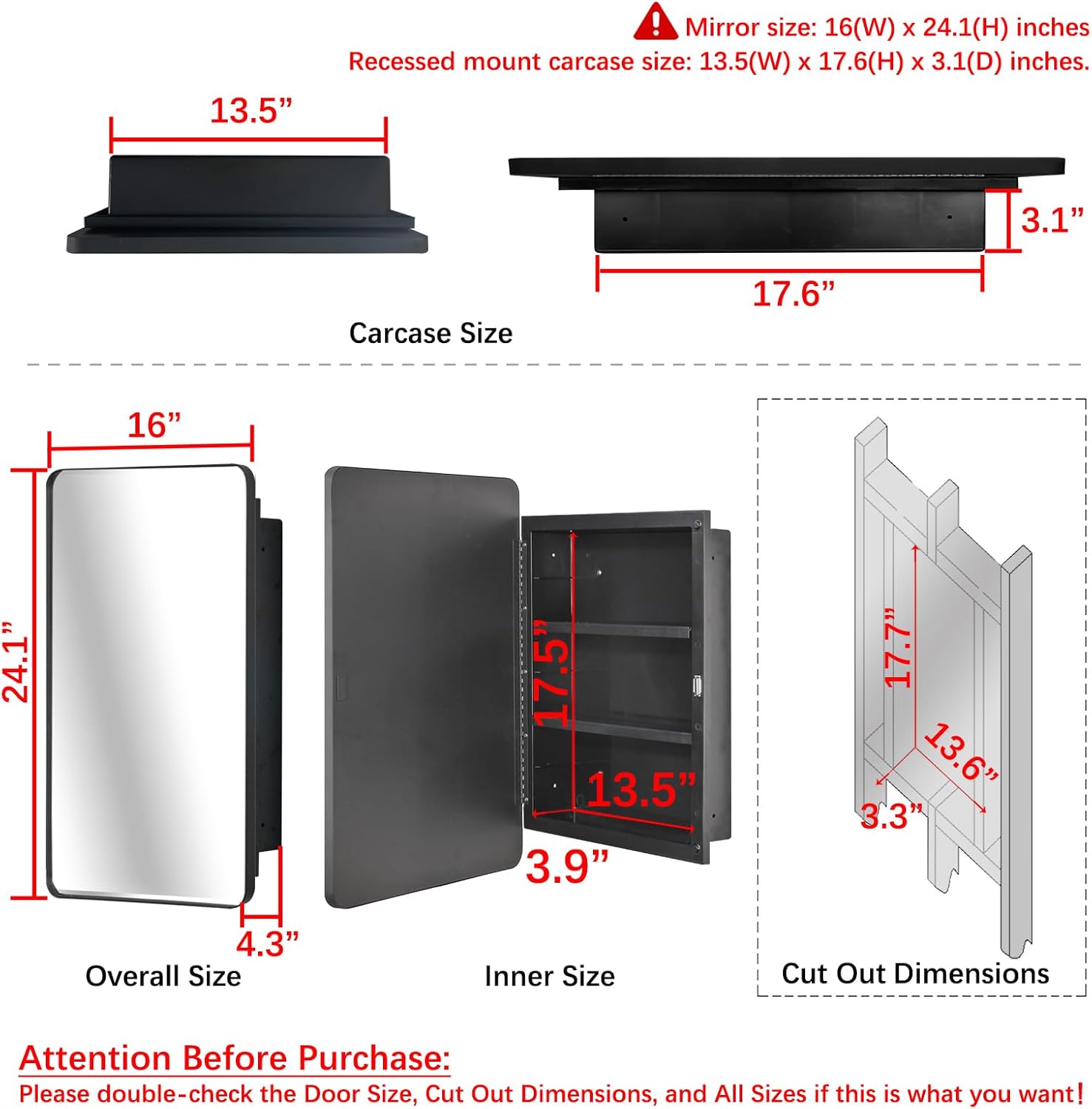 Plastic Medicine Cabinet, Beveled Edge Mirror Door with Round Corner Metal Frame