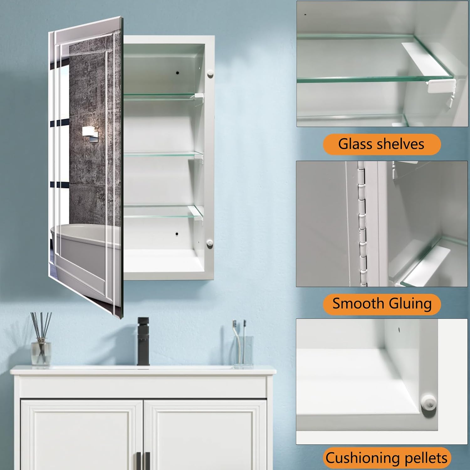 Frameless Bathroom Medicine Cabinet with Beveled Mirror