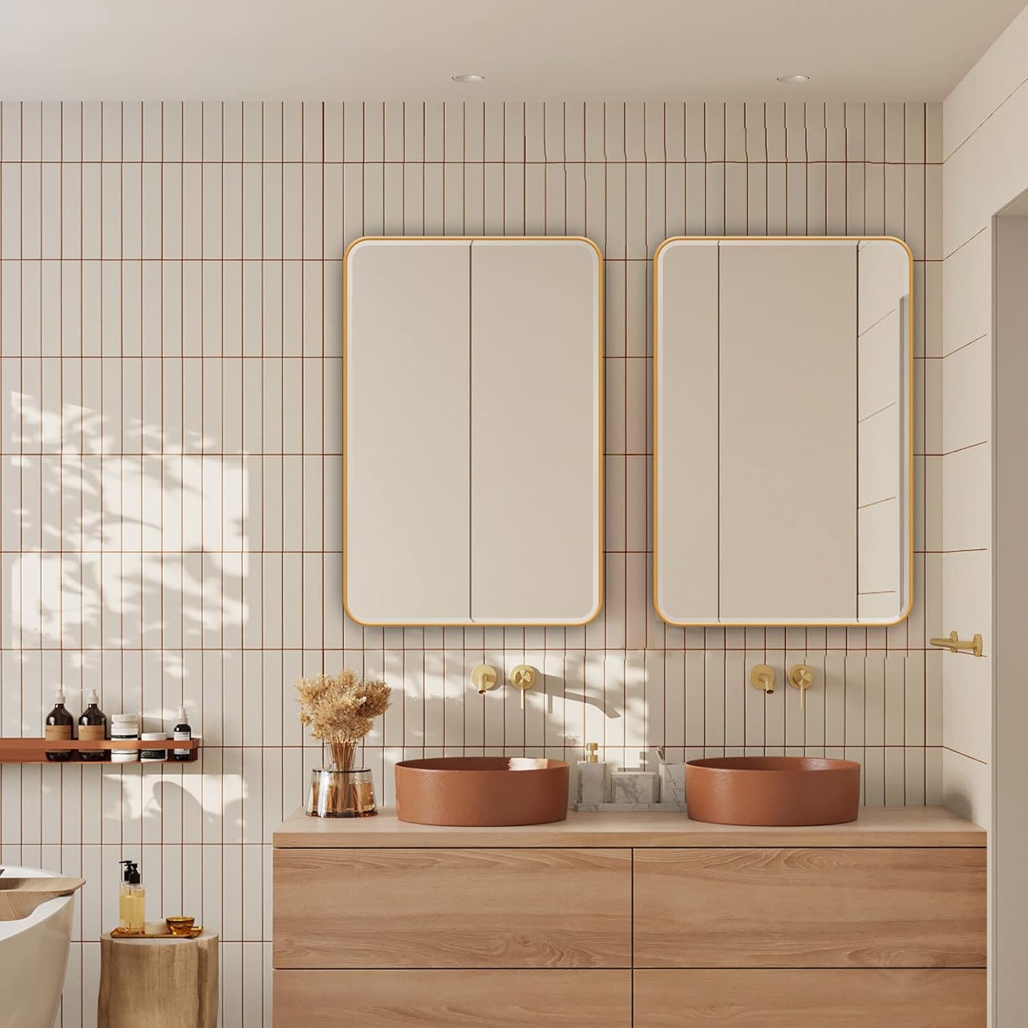 Plastic Medicine Cabinet, Beveled Edge Mirror Door with Round Corner Metal Frame