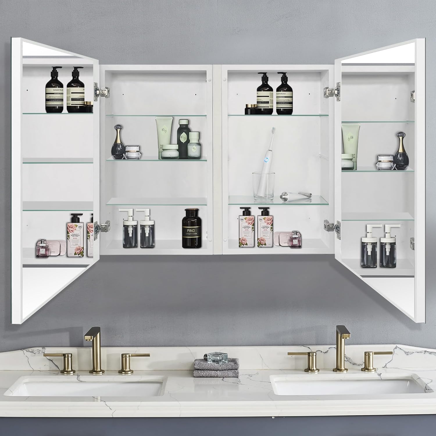 26x32 Inch Bathroom Platstic Medicine Cabinet with Frameless Mirror