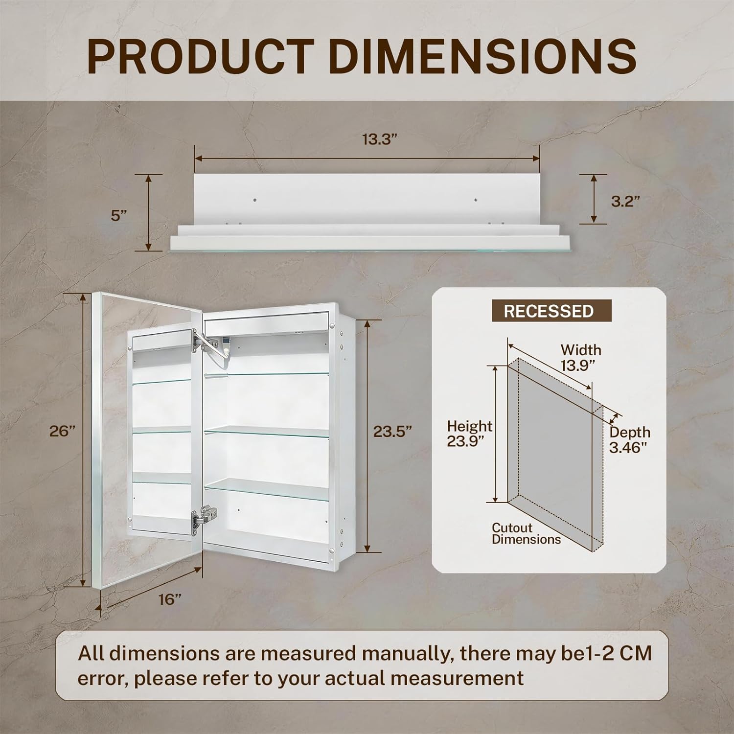 16x26 Inch Lighted Medicine Cabinet with Anti-Fog Mirror