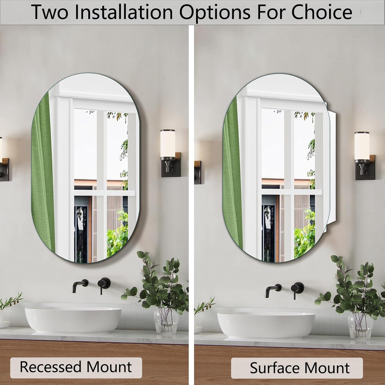 20x30 Inch Oval Frameless Mirror Cabinet