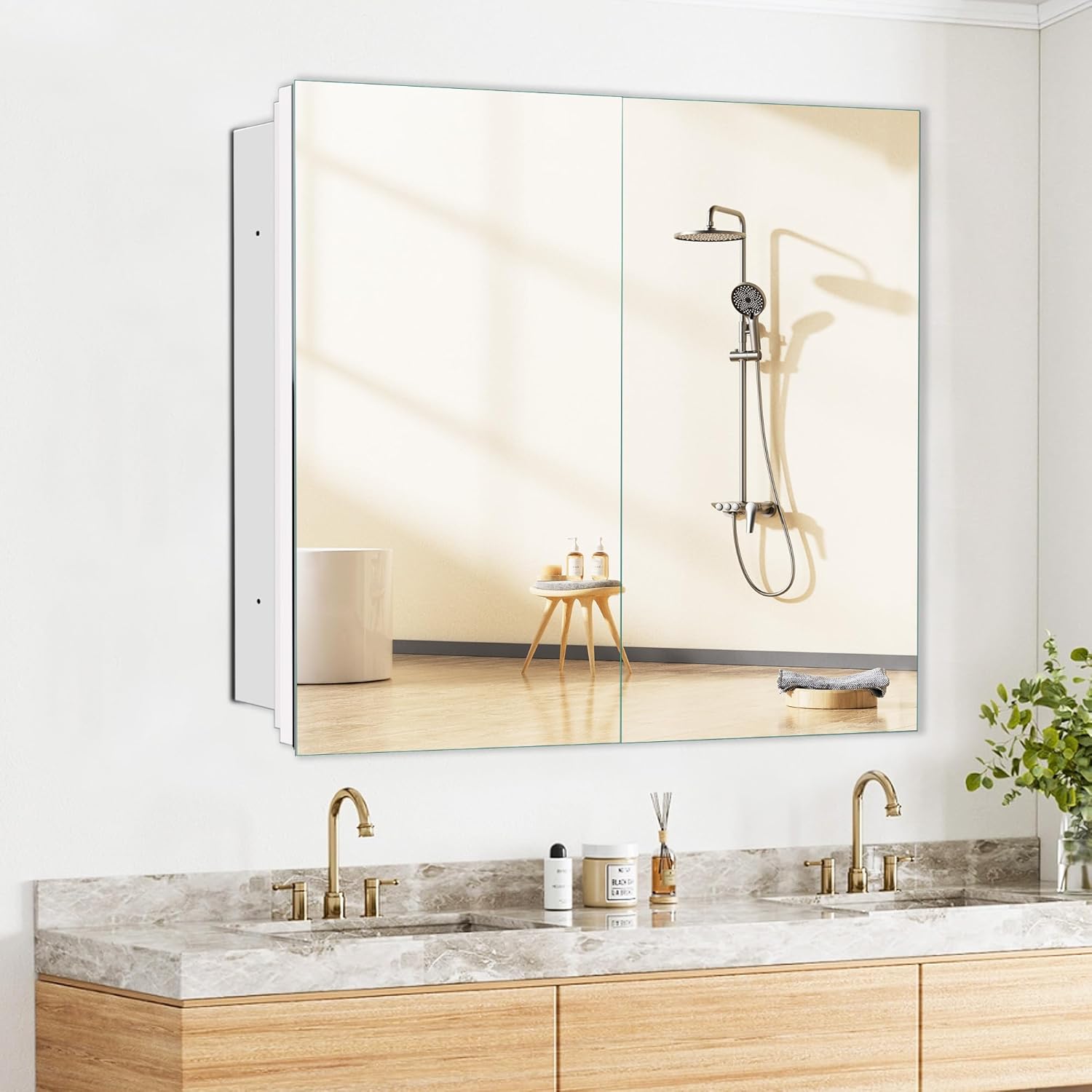 26x32 Inch Bathroom Platstic Medicine Cabinet with Frameless Mirror