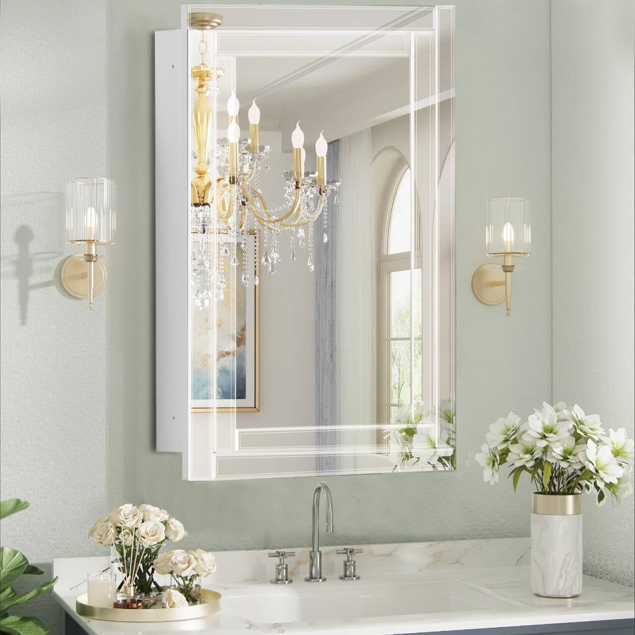 Frameless Bathroom Medicine Cabinet with Beveled Mirror