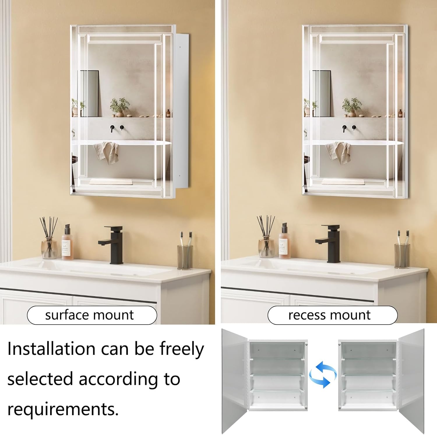 Frameless Bathroom Medicine Cabinet with Beveled Mirror