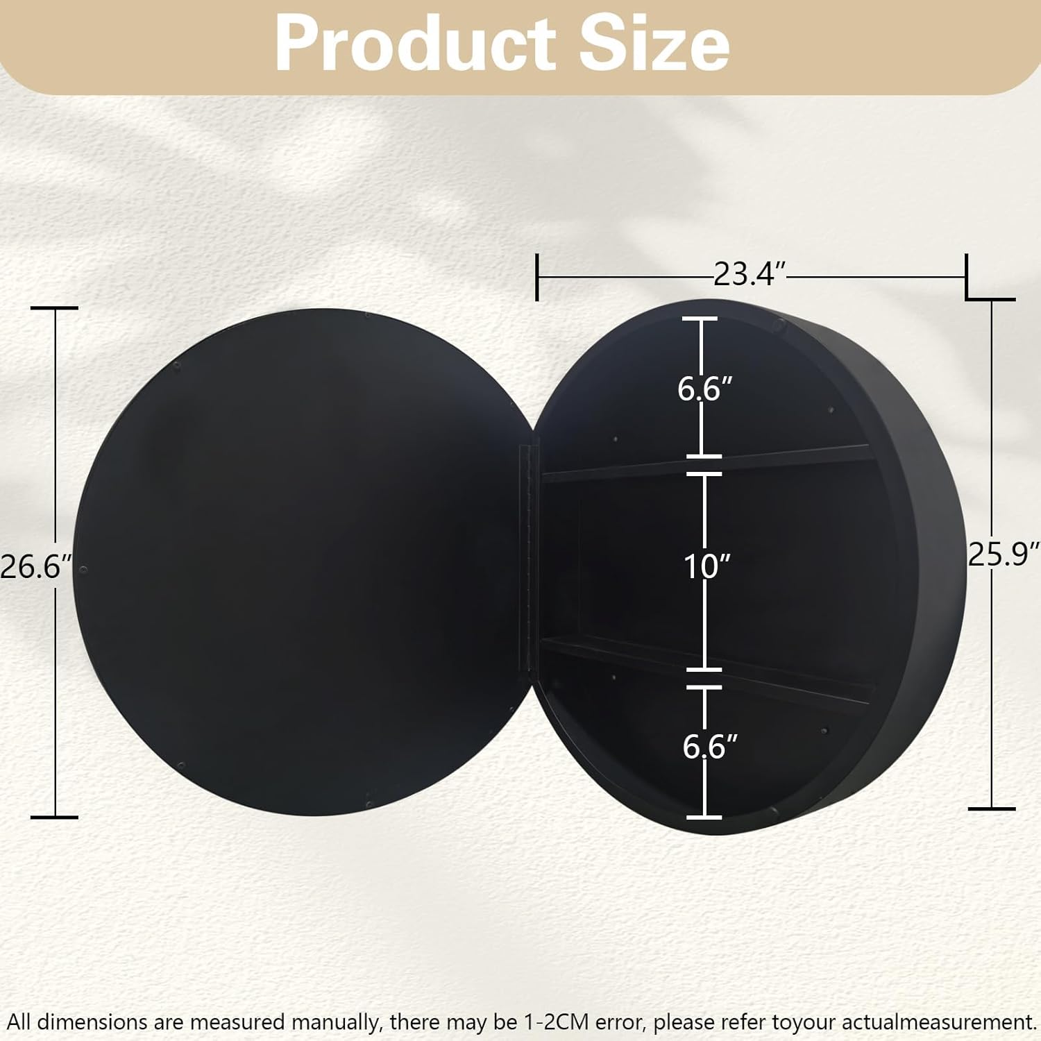 26 inch Round Bathroom Medicine Cabinet with Mirror