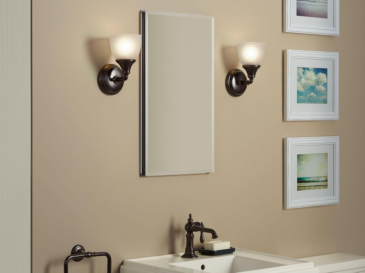Frameless Bathroom Mirror Medicine Cabinet, Single Door, Rectangular Beveled Edge Frame, 4.81"D x 15"W x 26"H