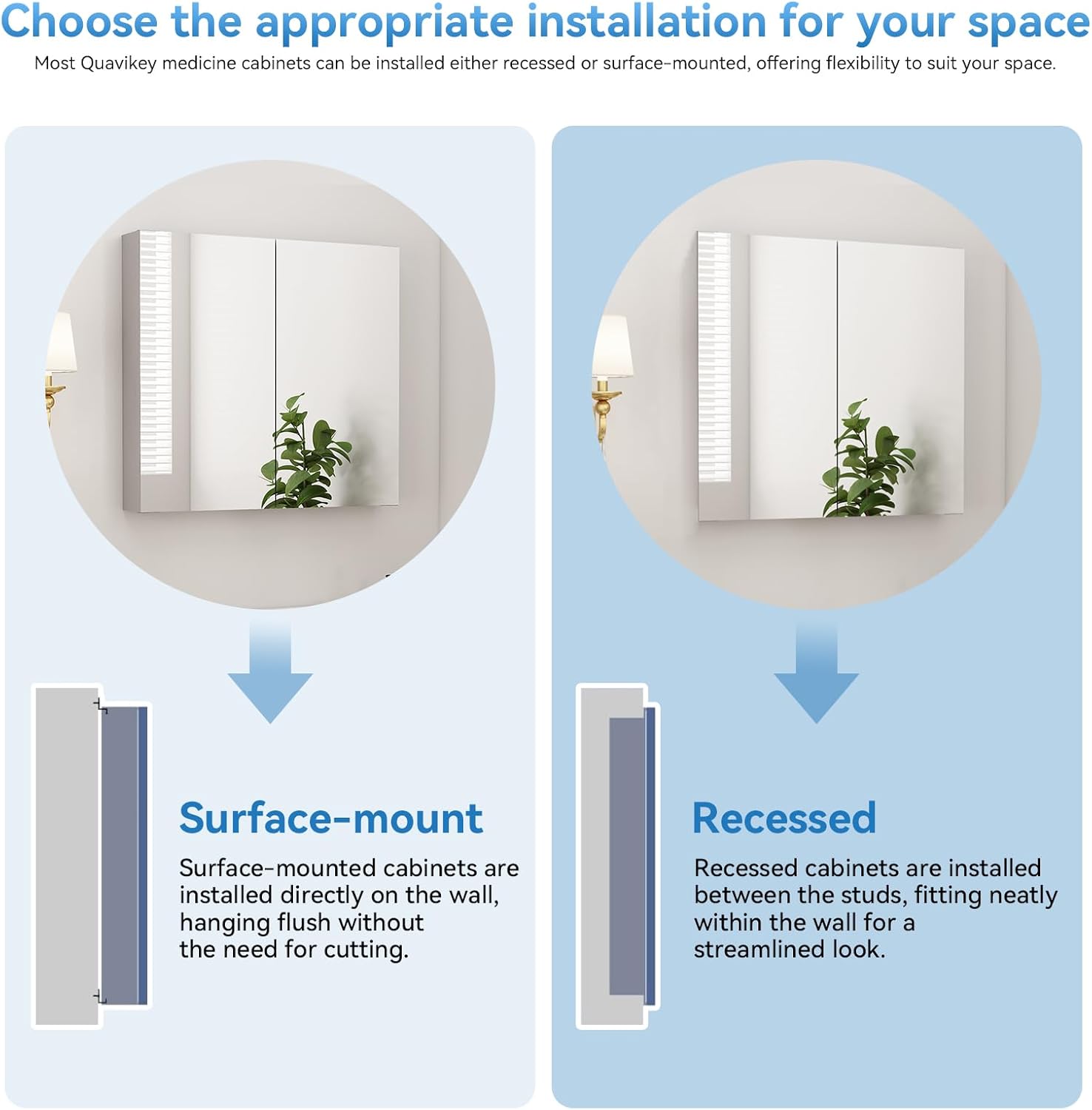 Aluminum Bathroom Medicine Cabinet with Mirror Door, Wall-mountable and Recessed-in Mirror Cabinet