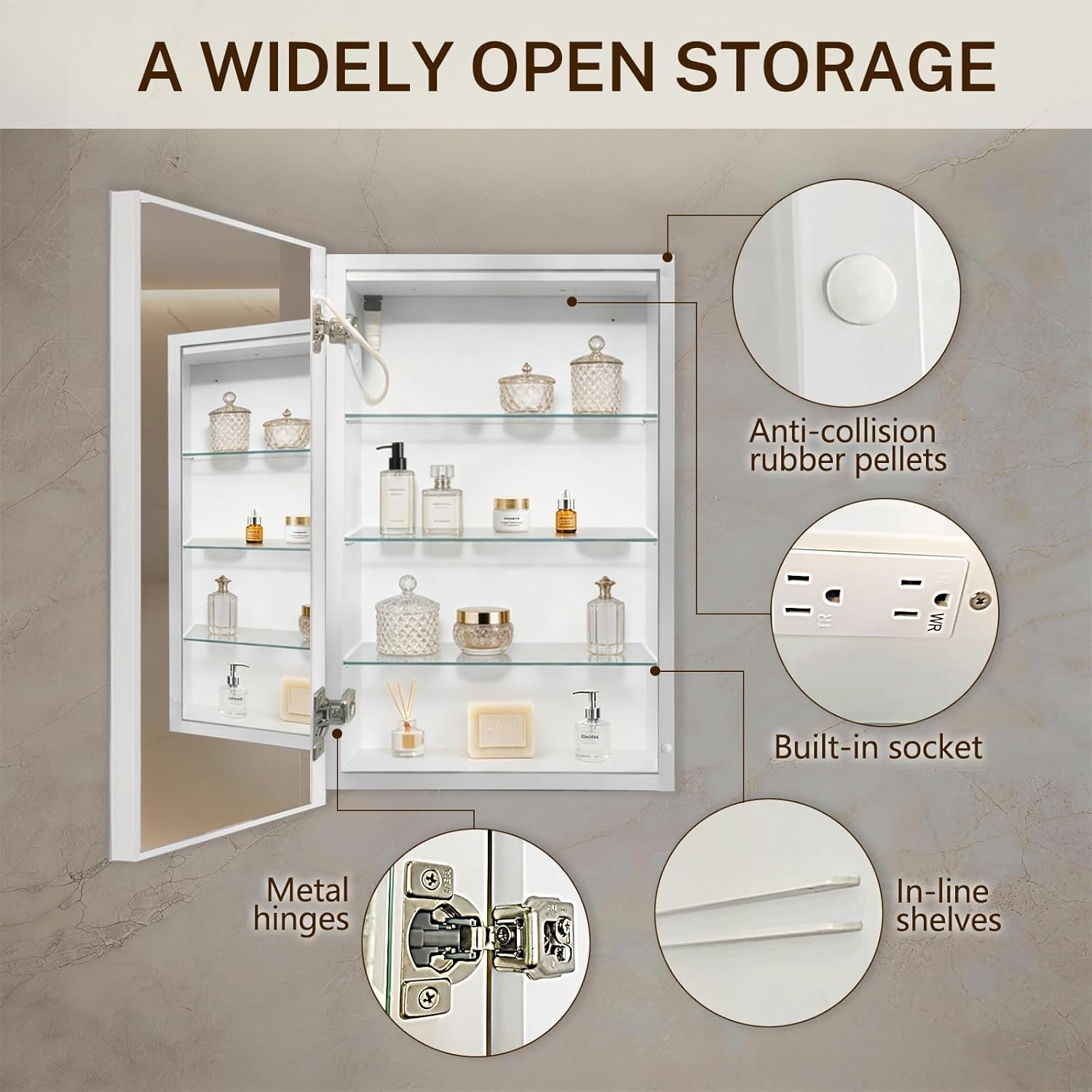 16x26 Inch Lighted Medicine Cabinet with Anti-Fog Mirror