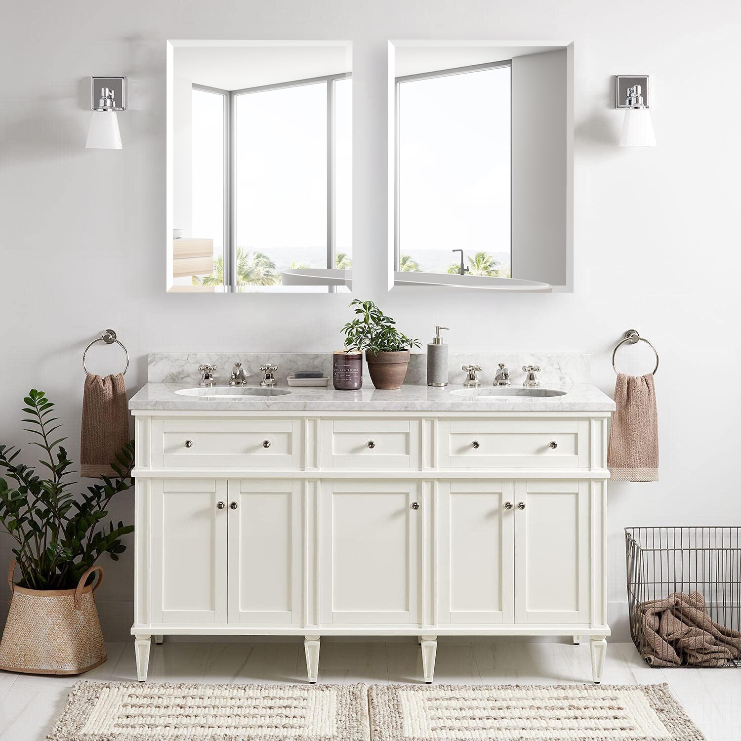 24x36 Inch Frameless Beveled Mirror Medicine Cabinet