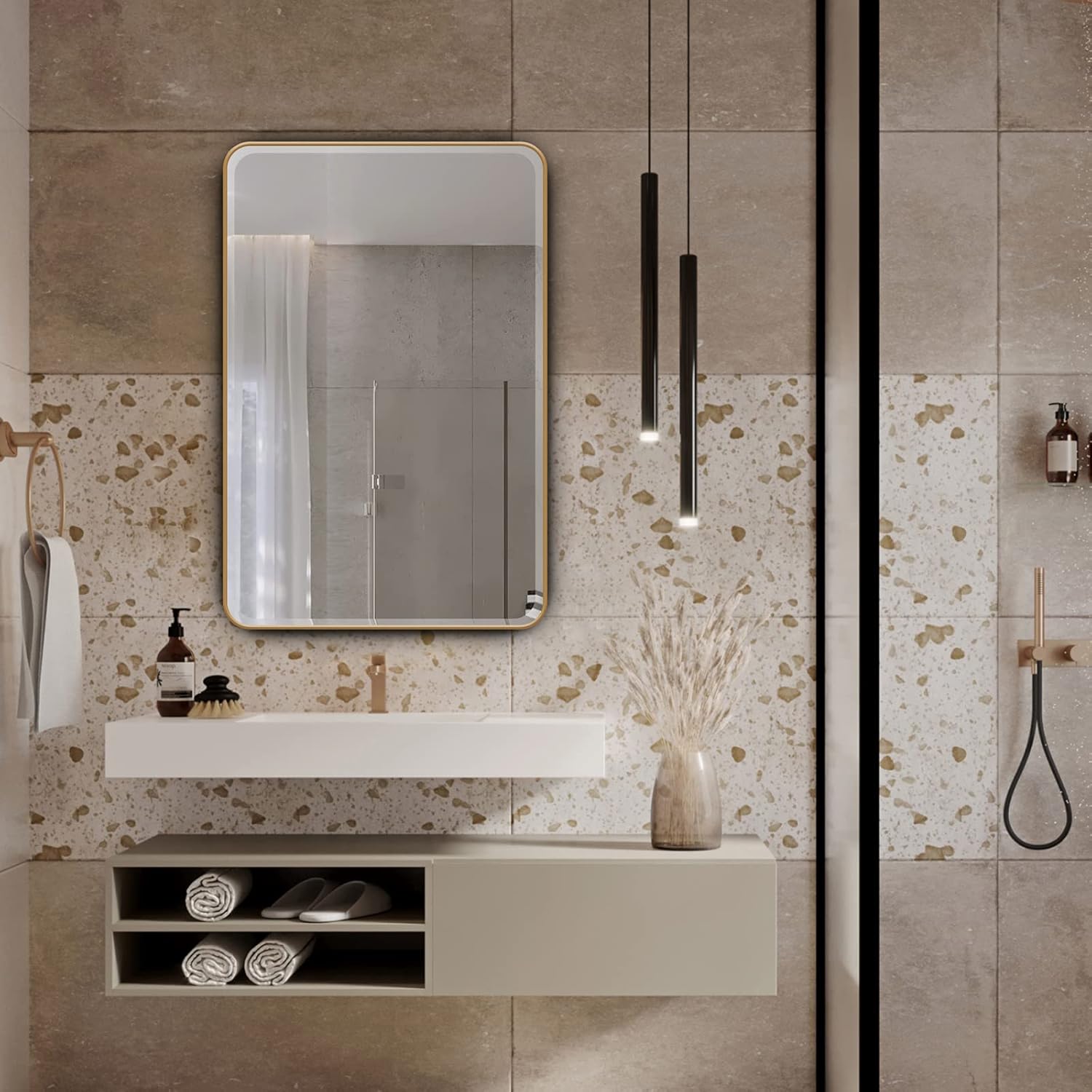 Plastic Medicine Cabinet, Beveled Edge Mirror Door with Round Corner Metal Frame