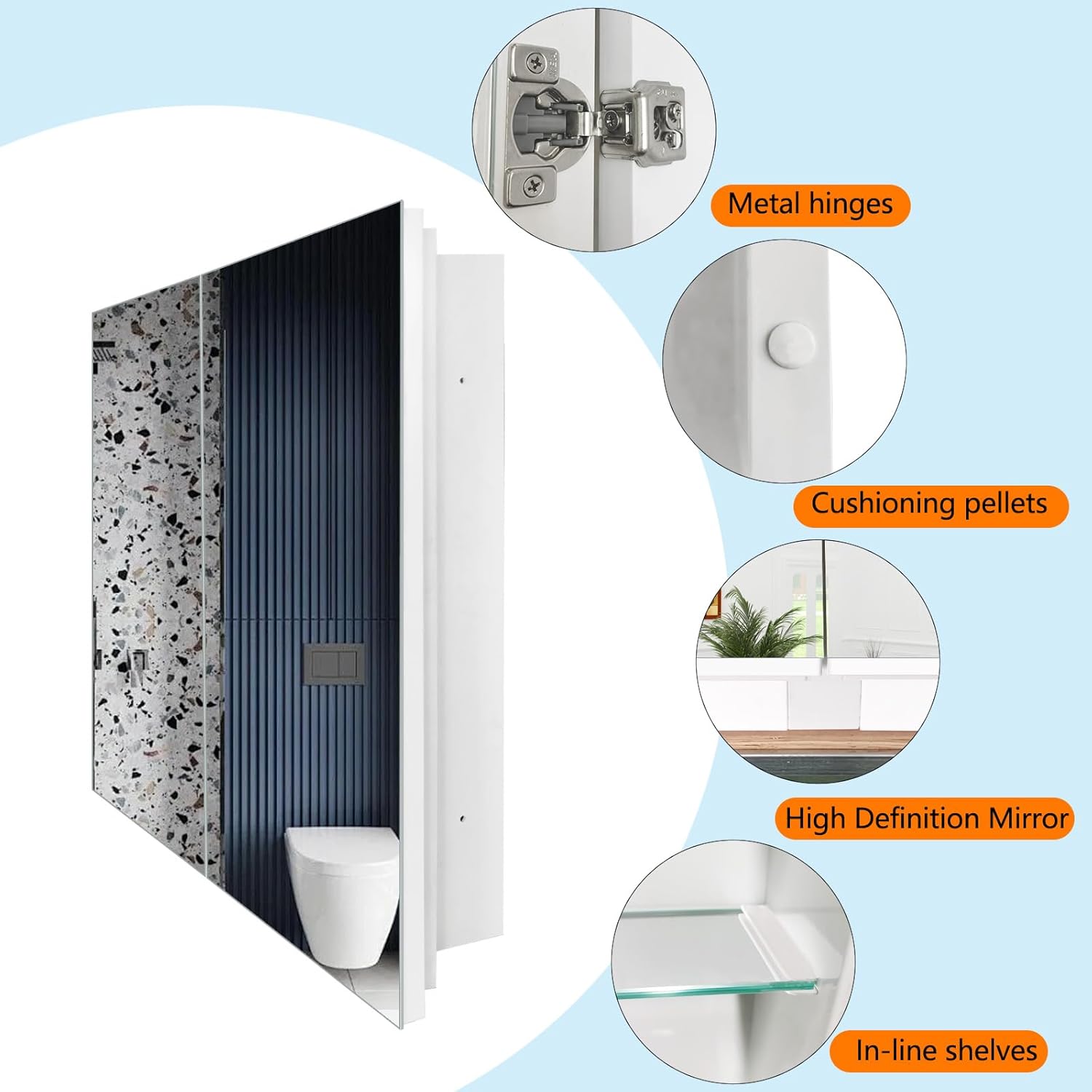 26x32 Inch Bathroom Platstic Medicine Cabinet with Frameless Mirror