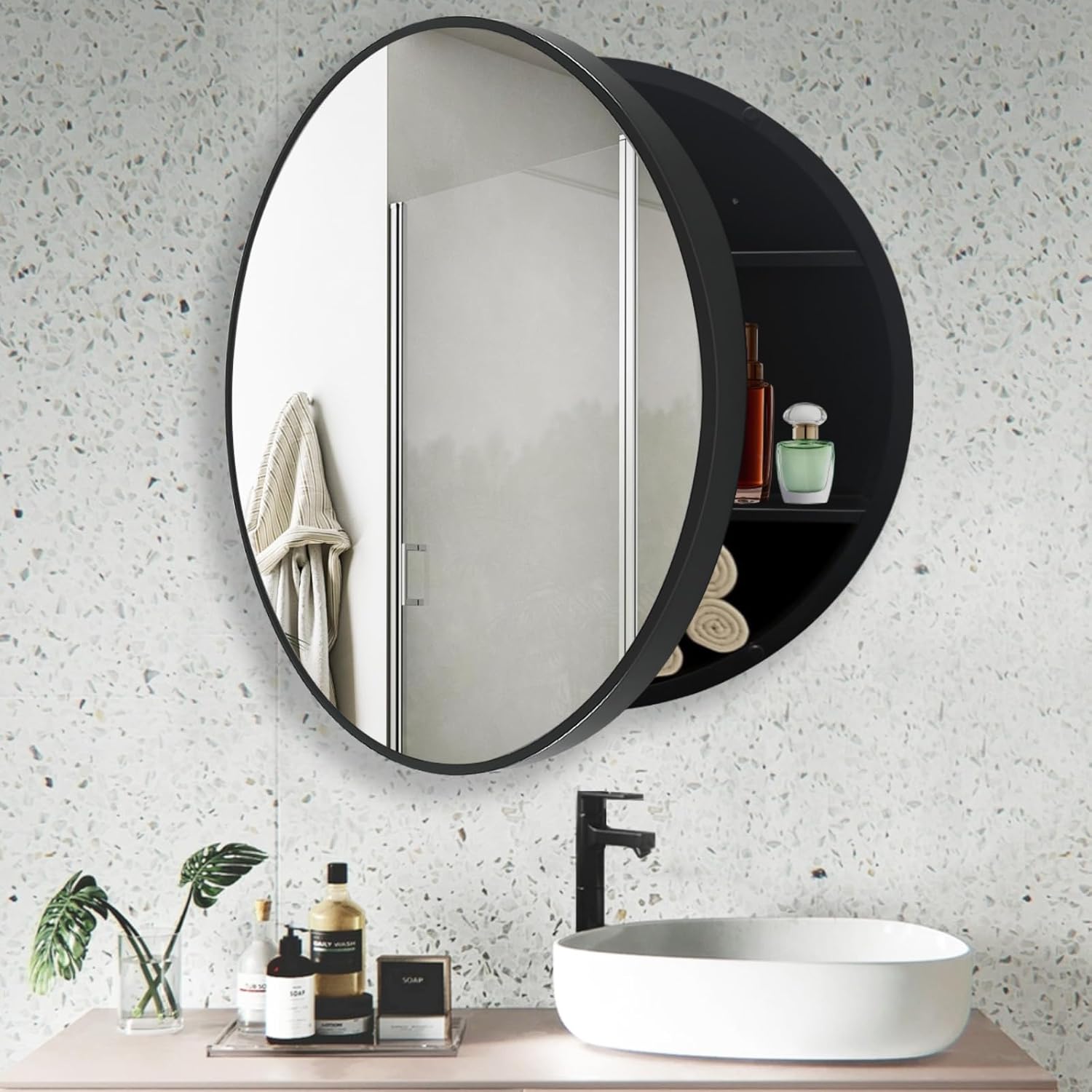 26 inch Round Bathroom Medicine Cabinet with Mirror