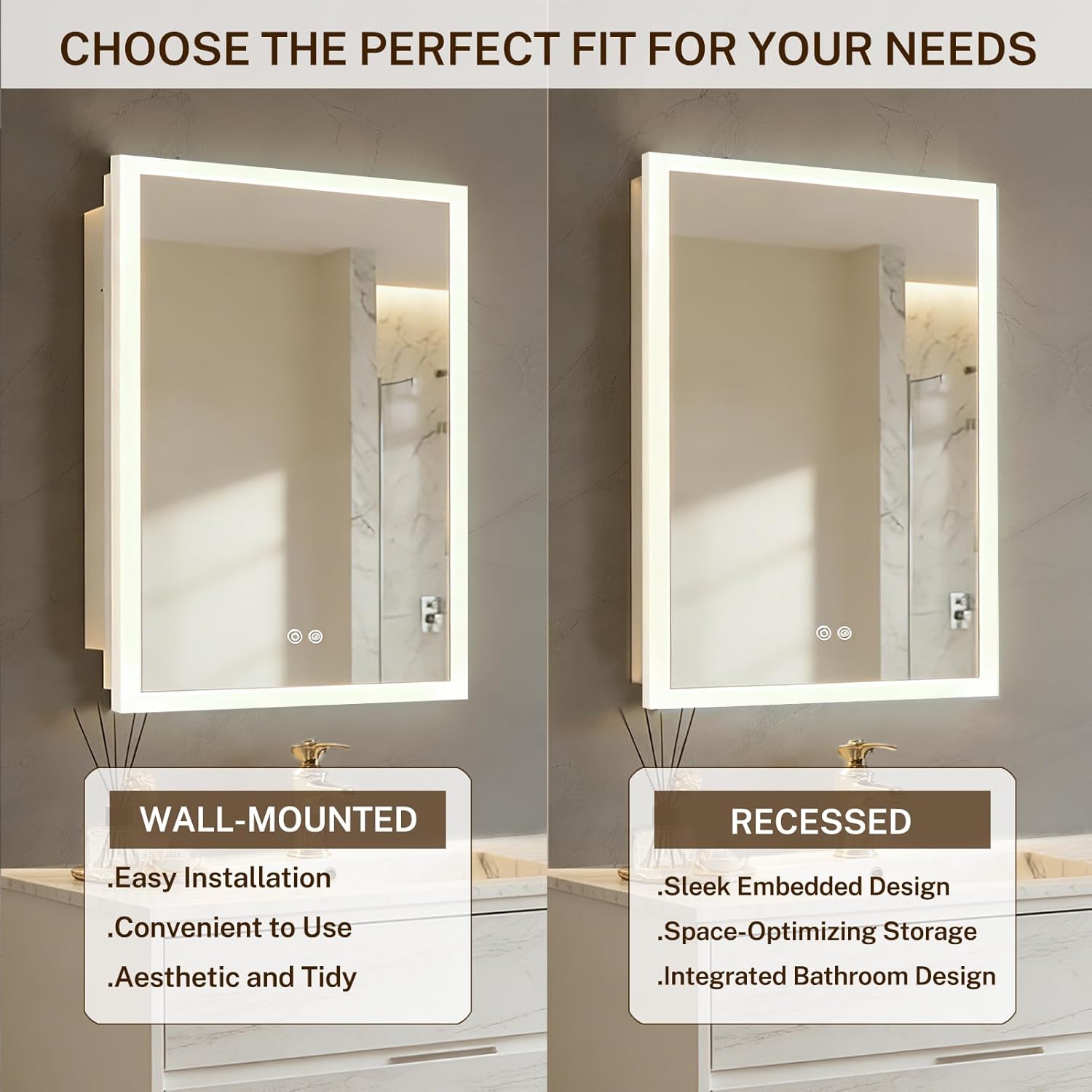 16x26 Inch Lighted Medicine Cabinet with Anti-Fog Mirror