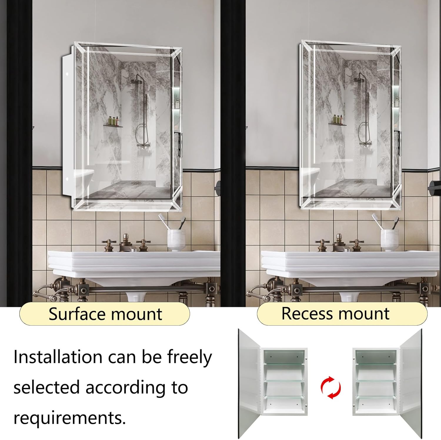 Frameless Bathroom Medicine Cabinet with Beveled Edge Mirror