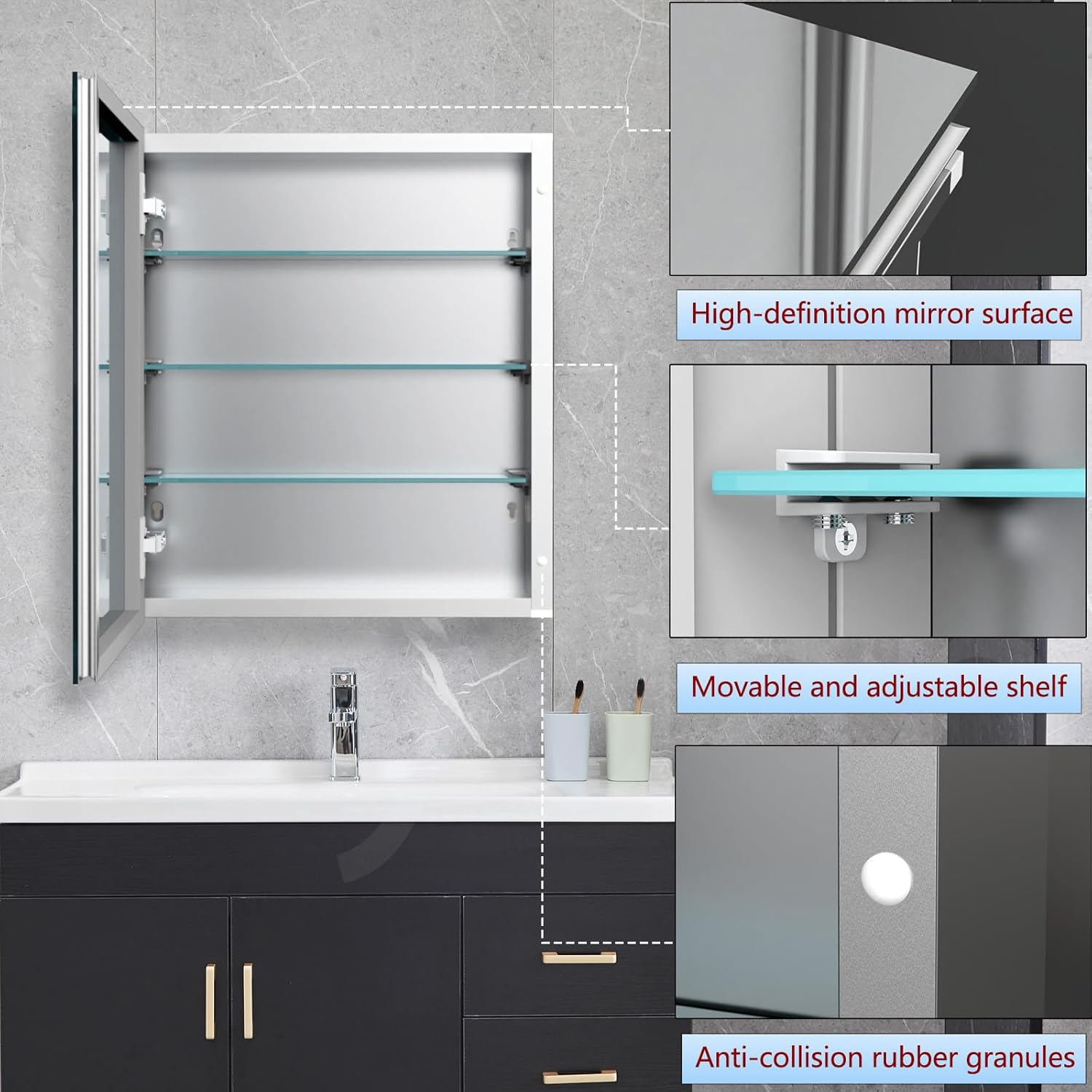 28x28 inch Medicine Cabinet Mirror with Storage