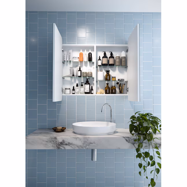 36-in x 32-in Surface/Recessed Mount White Mirrored Square Medicine Cabinet