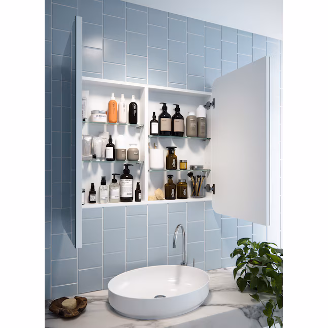 36-in x 32-in Surface/Recessed Mount White Mirrored Square Medicine Cabinet