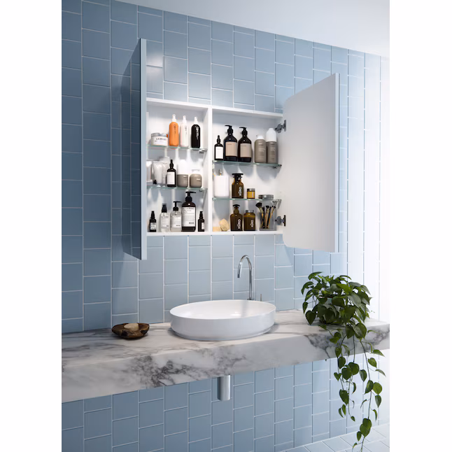 36-in x 32-in Surface/Recessed Mount White Mirrored Square Medicine Cabinet