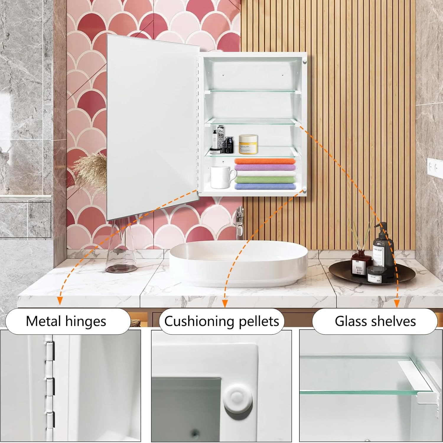 Frameless Bathroom Medicine Cabinet with Beveled Edge Mirror