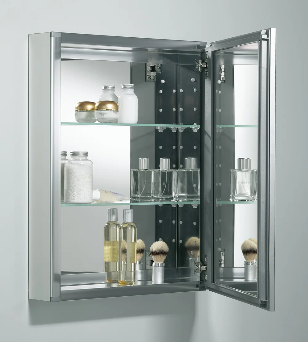 Recessed/Surface Mount Framed Medicine Cabinet with 2 Adjustable Shelves and Interior Mirror