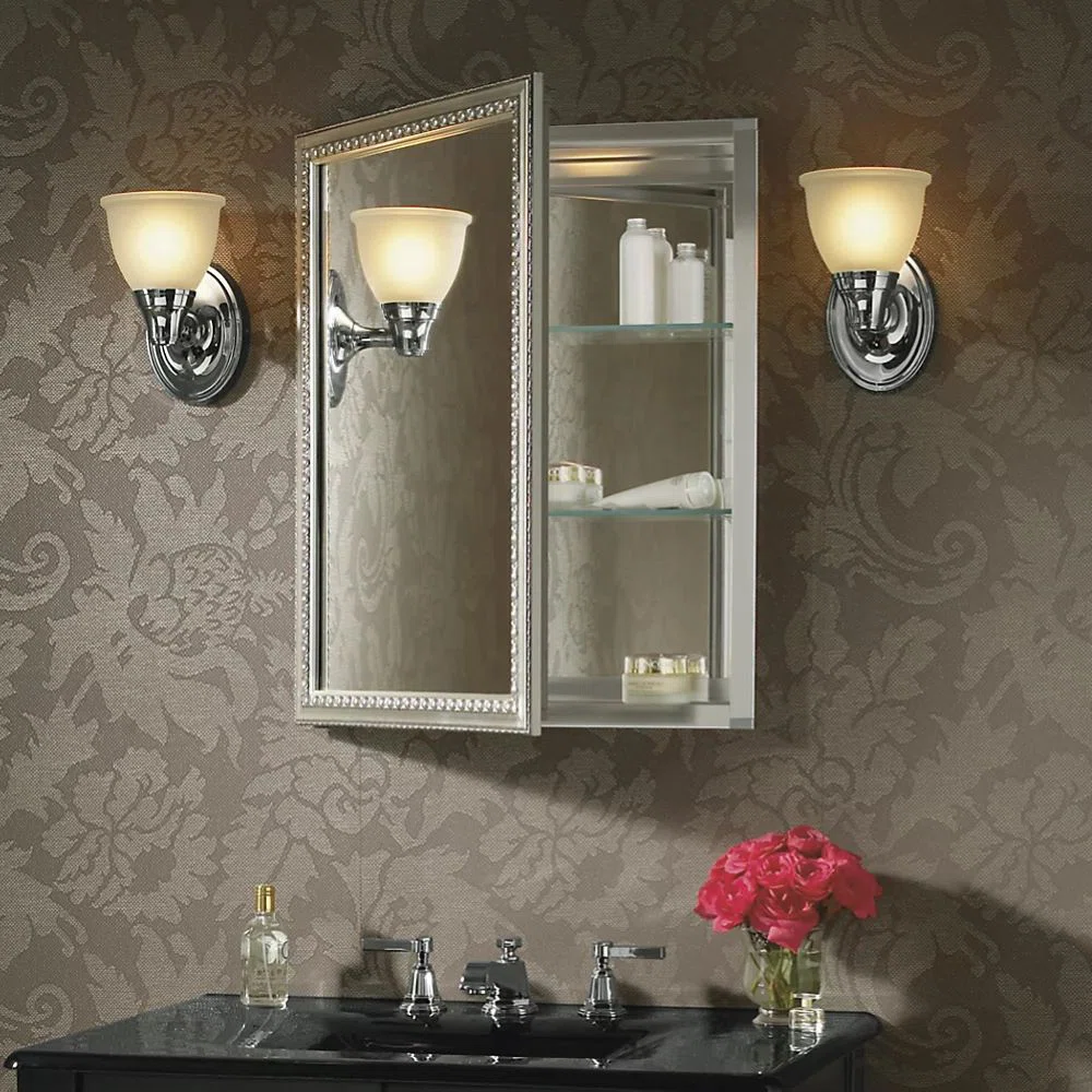 Recessed/Surface Mount Framed Medicine Cabinet with 2 Adjustable Shelves and Interior Mirror