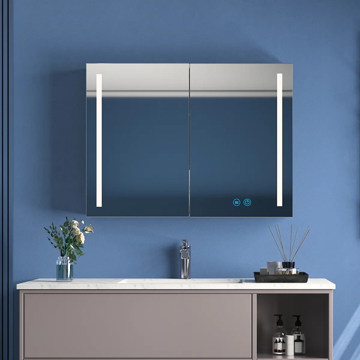 31.5'' W 23.6'' H Surface Framed Medicine Cabinet Mirror 3 Fixed