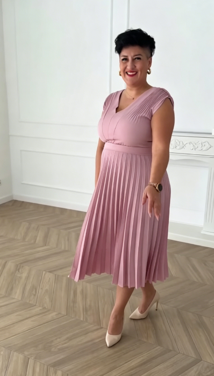 Sukienka plisowana w stylu francuskim z dekoltem w serek, wyszczuplająca i elegancka