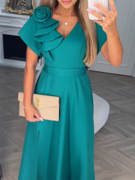 【S-5XL】🥰✨2026Sukienka: Trójwymiarowe falbany w kształcie róż, elegancki i wyrafinowany styl, dyskretny luksus i elegancja.